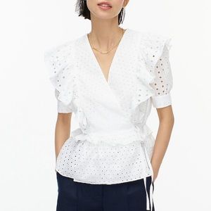 J.‎ Crew white eyelet wrap blouse shirt top size L NWOT